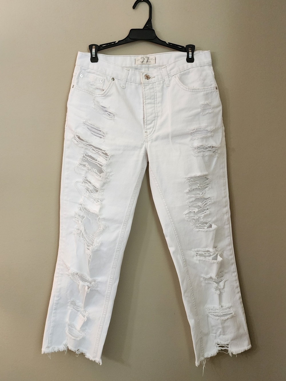 We The Free White Distressed Straight-Leg Ankle  Button Fly Jeans Women Size 27